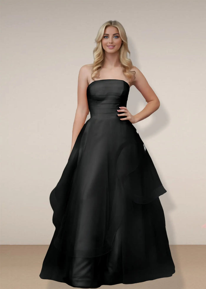 Katie | A Line Strapless Hot Pink Corset for Tulle Prom Dress - Black - PromDressClub