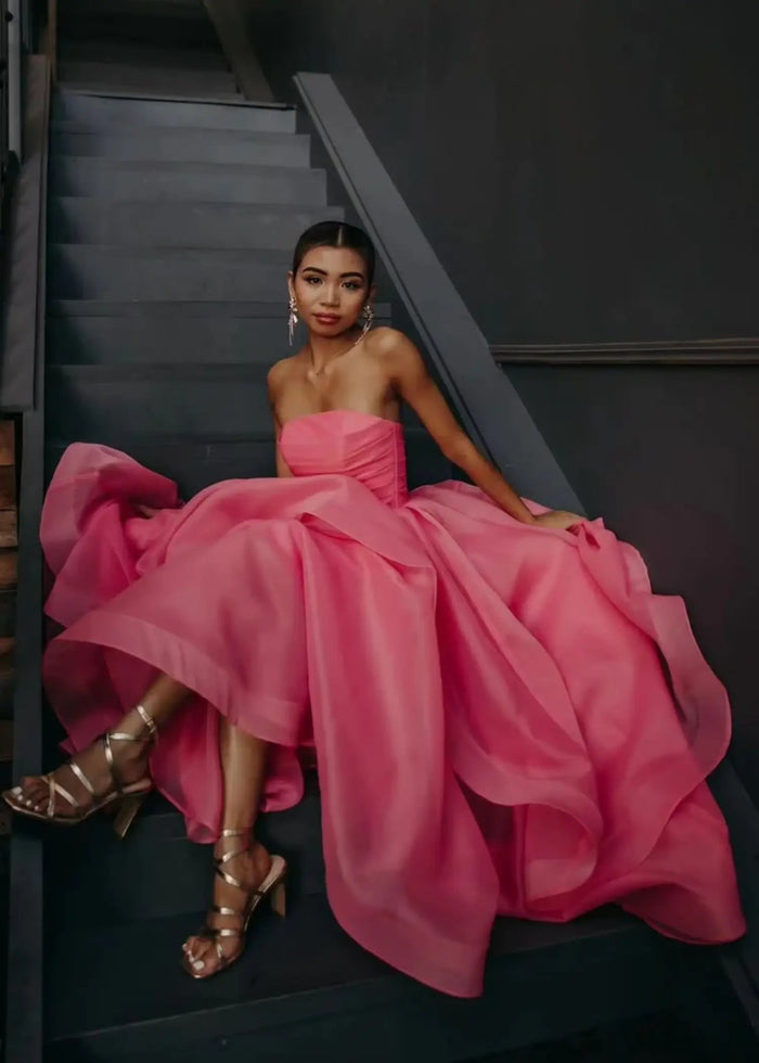 Katie | A Line Strapless Hot Pink Corset for Tulle Prom Dress - Peach - PromDressClub