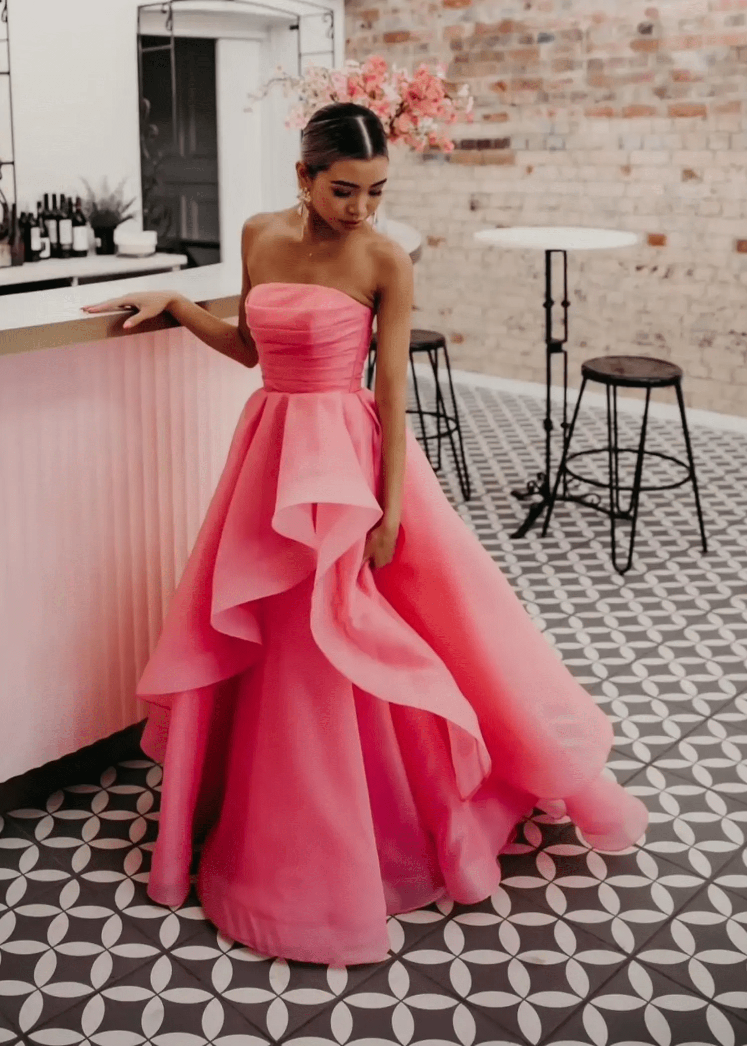 Katie |A Line Corset Dress Lace - up Back Light Pink Strapless Organza Long Prom Dress - Candy Pink - US0 - PromDressClub