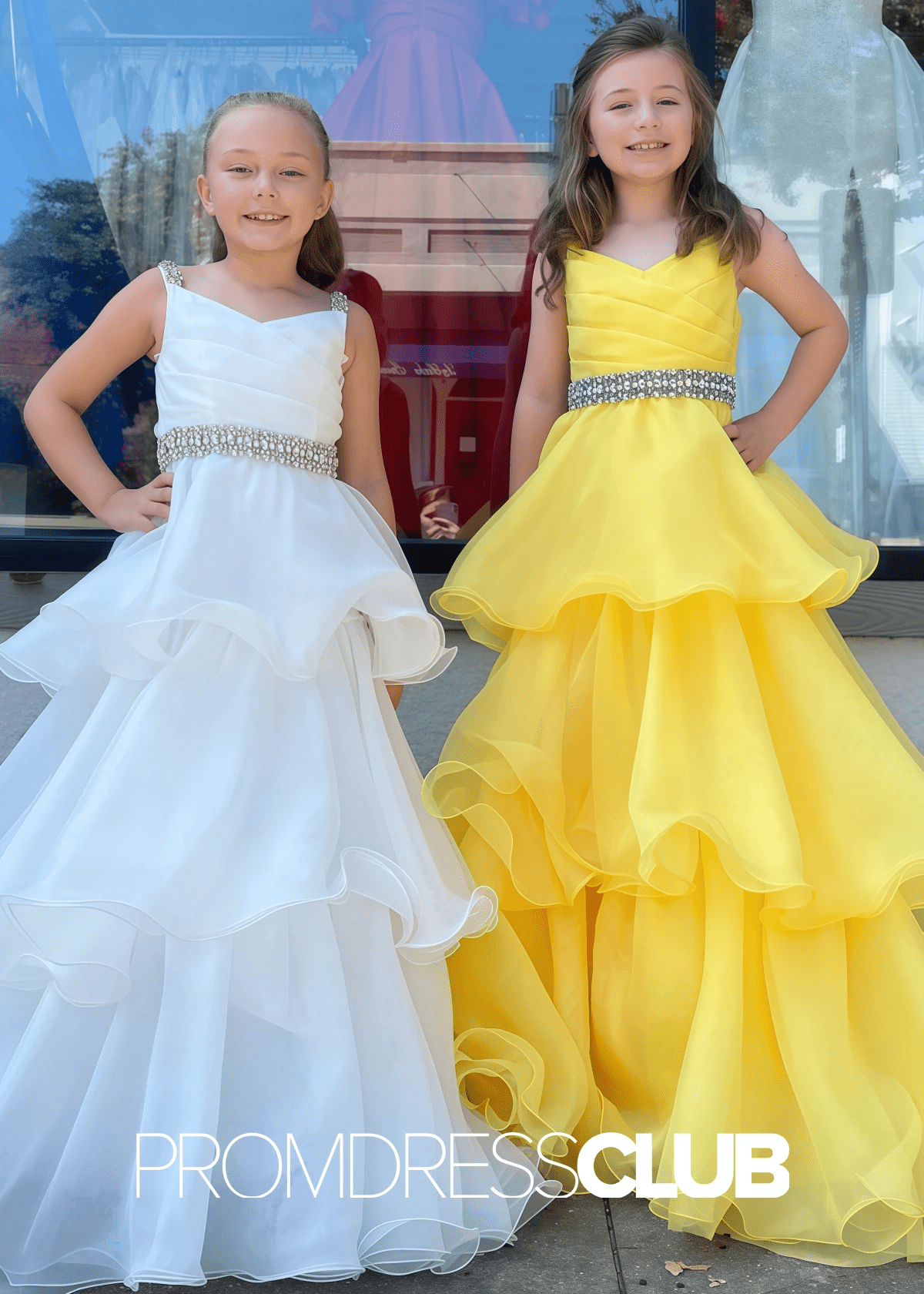 Kelly | Multi - Layers Tulle Yellow Pageant Dresses for Girls - White - PromDressClub