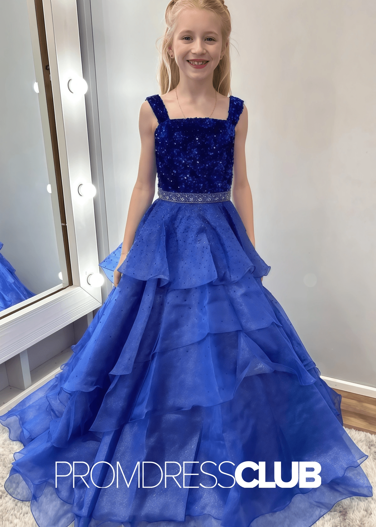 Kristin | Royal Blue Sequin Beaded Long Pageant Dresses for Girls - Royal Blue - PromDressClub