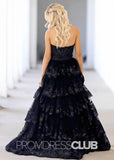 Lace Appliques Ruffle Black Prom Dresses - Black - PROMDRESS Club