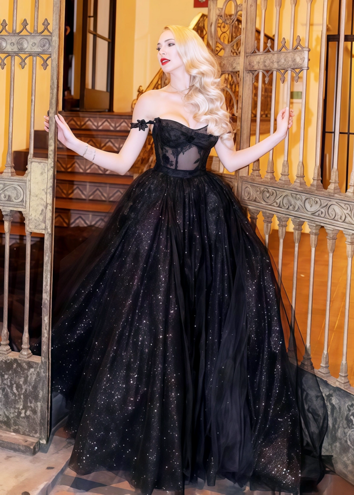 Laila | Elegant Black Wedding Dresses for Classic & Gothic Brides - Black - PromDressClub