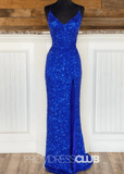 Laurel |Long Royal Blue Prom Dresses Near Me With Strapless Sequins Mermaid High Slit - Royal Blue - US0 - PromDressClub