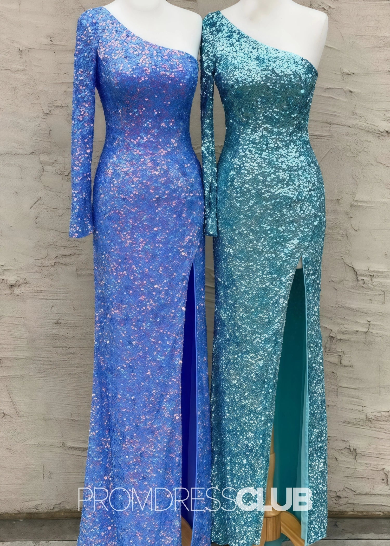 Lauren |Long Gold Prom Dresses Shops With Stunning Sequins Mermaid One Sleeve Slit - Green - US0 - PromDressClub