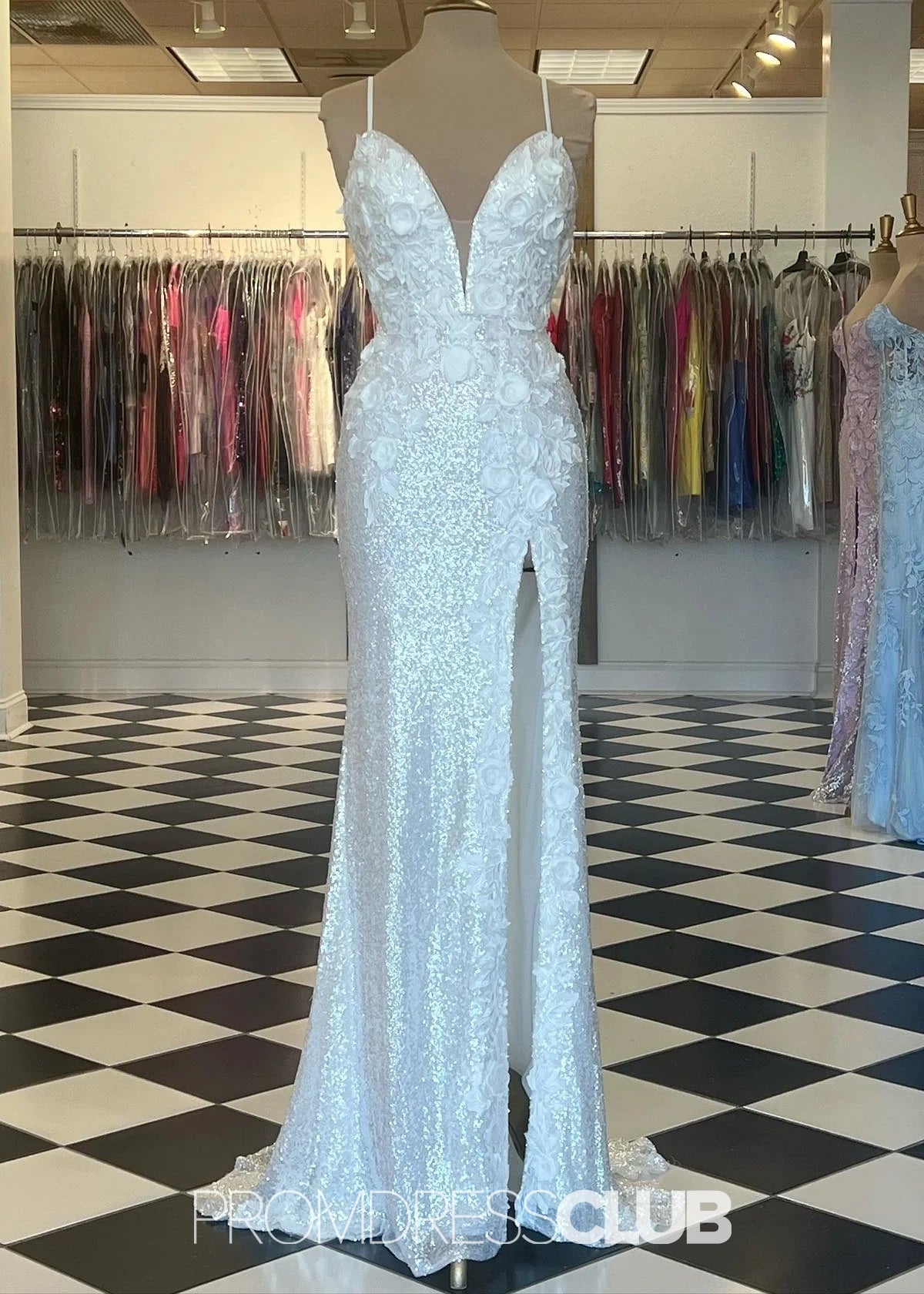 Lauren | Mermaid Light Blue Sequin Long Prom Dress - White - PROMDRESS Club