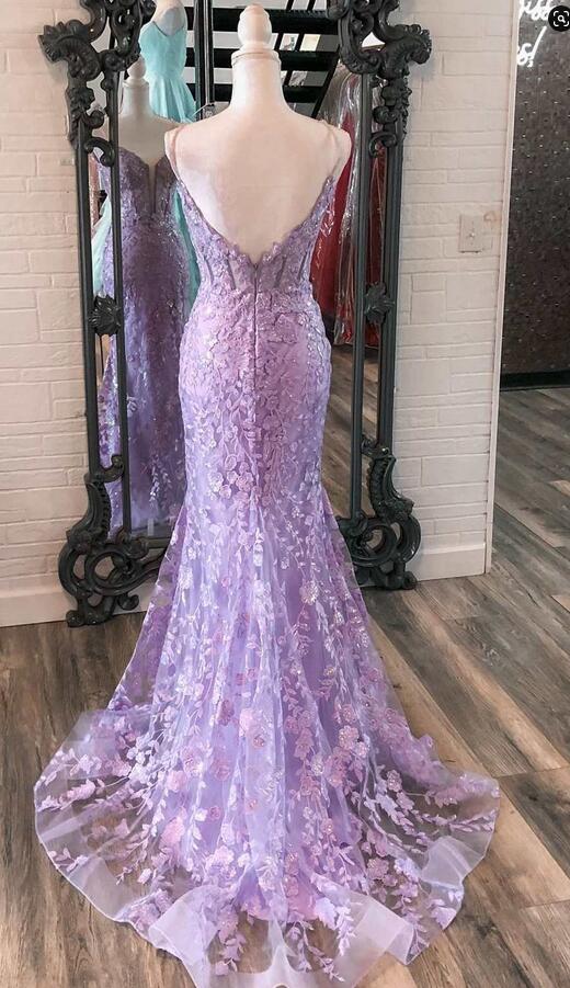 Irene |Lavender Floral Formal Dress Mermaid Long Prom Dress Appliques - Purple - PromDressClub