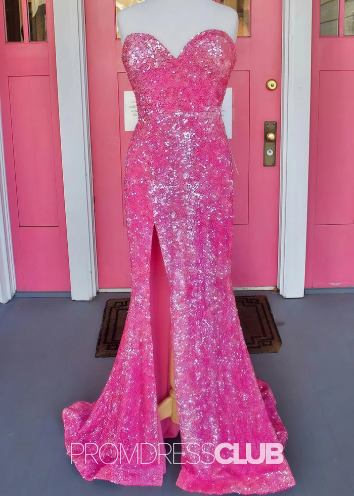 Lee |Hot Pink Prom Dresses Near Me With Sparkle Sequin Mermaid Sweetheart High Slit - Price #price_variant_lowest# - Hot Pink - PromDressClub