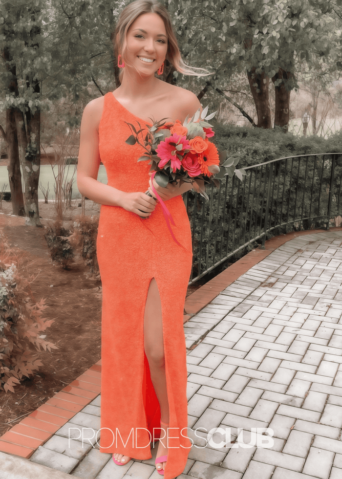 Leila |Long Orange Prom Dresses Near Me With One Shoulder Sequins Mermaid Slit - Price #price_variant_lowest# - Orange - PromDressClub
