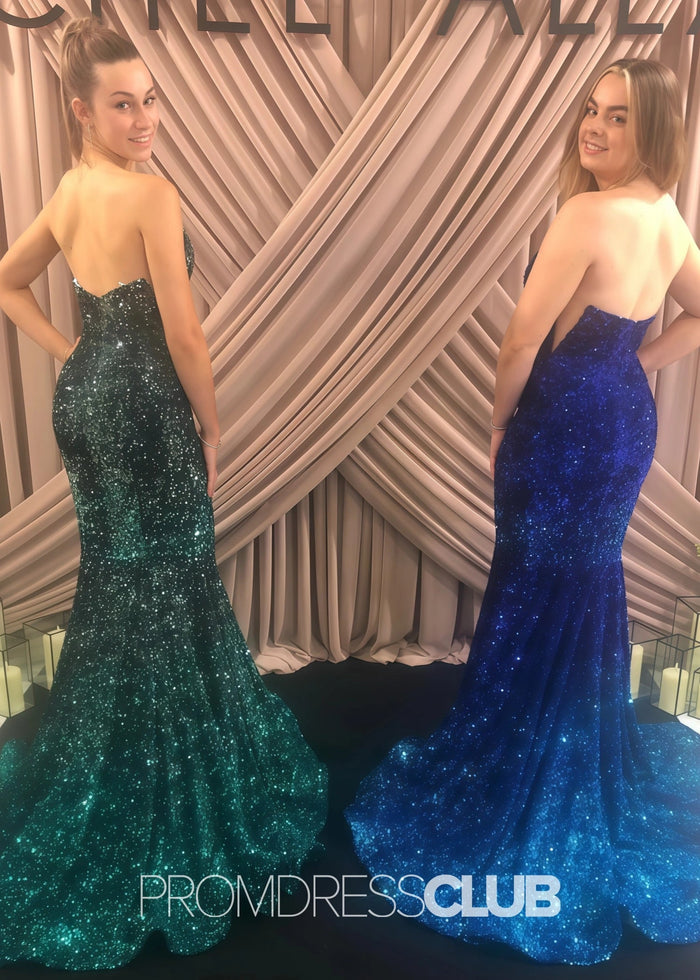 Lesley |Long Green Prom Dresses Near Me With Sequin Strapless V Neck Mermaid - Price #price_variant_lowest# - Blue - PromDressClub