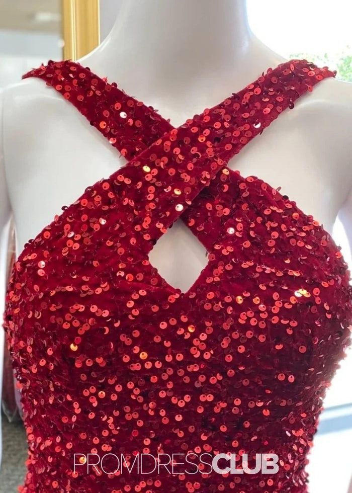 Lesley | Mermaid Cross Front Red Sequin Long Prom Dress - Price #price_variant_lowest# - Red - PromDressClub