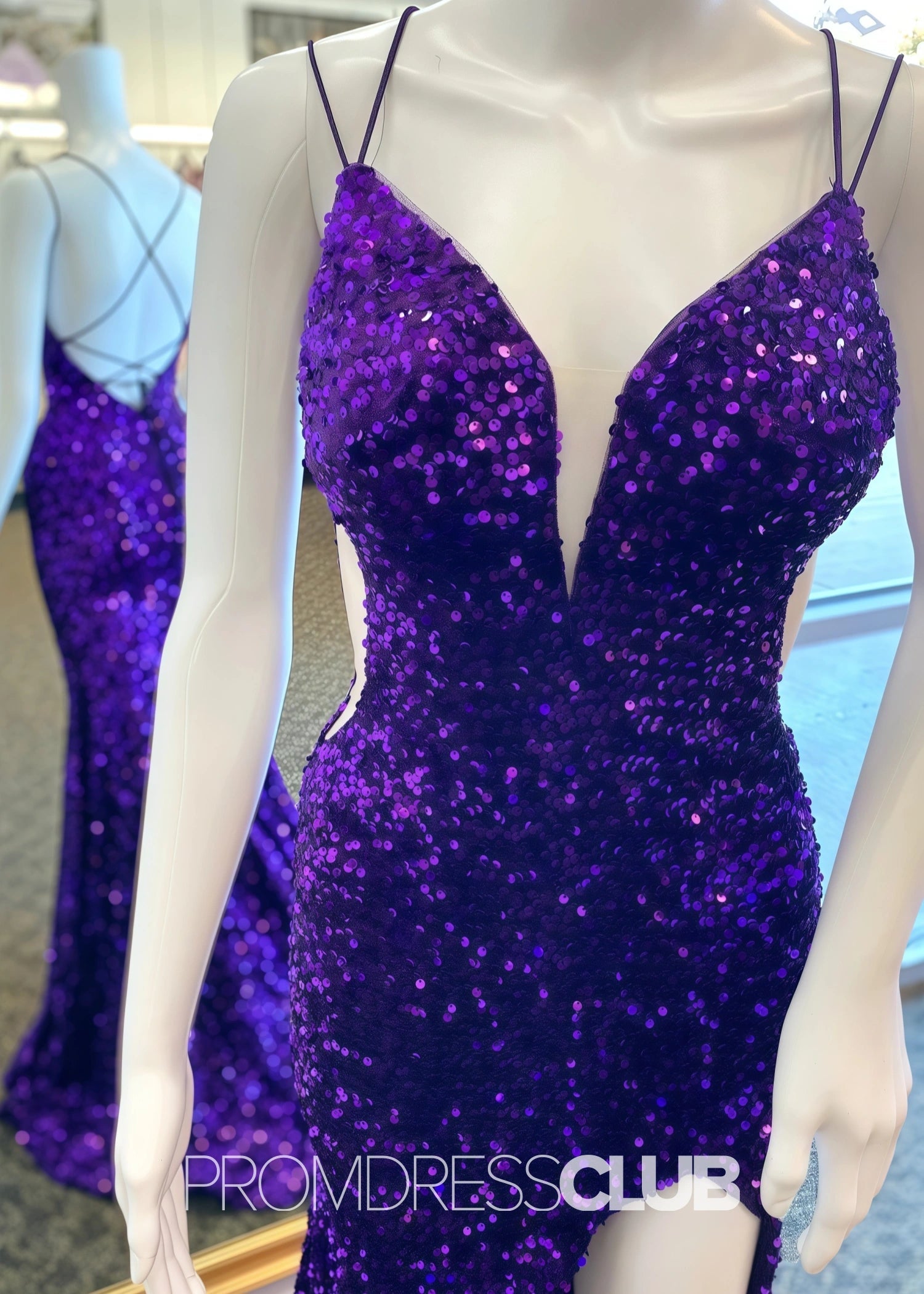 Lilith |Plue Size Royal Blue Long Prom Dresses Near Me With Sequin Strapless V Neck Mermaid Slit - Purple - US0 - PromDressClub