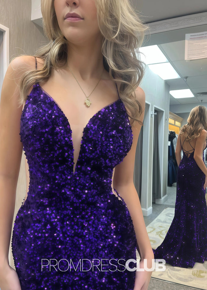 Lilith |Plue Size Royal Blue Long Prom Dresses Near Me With Sequin Strapless V Neck Mermaid Slit - Price #price_variant_lowest# - Purple - PromDressClub