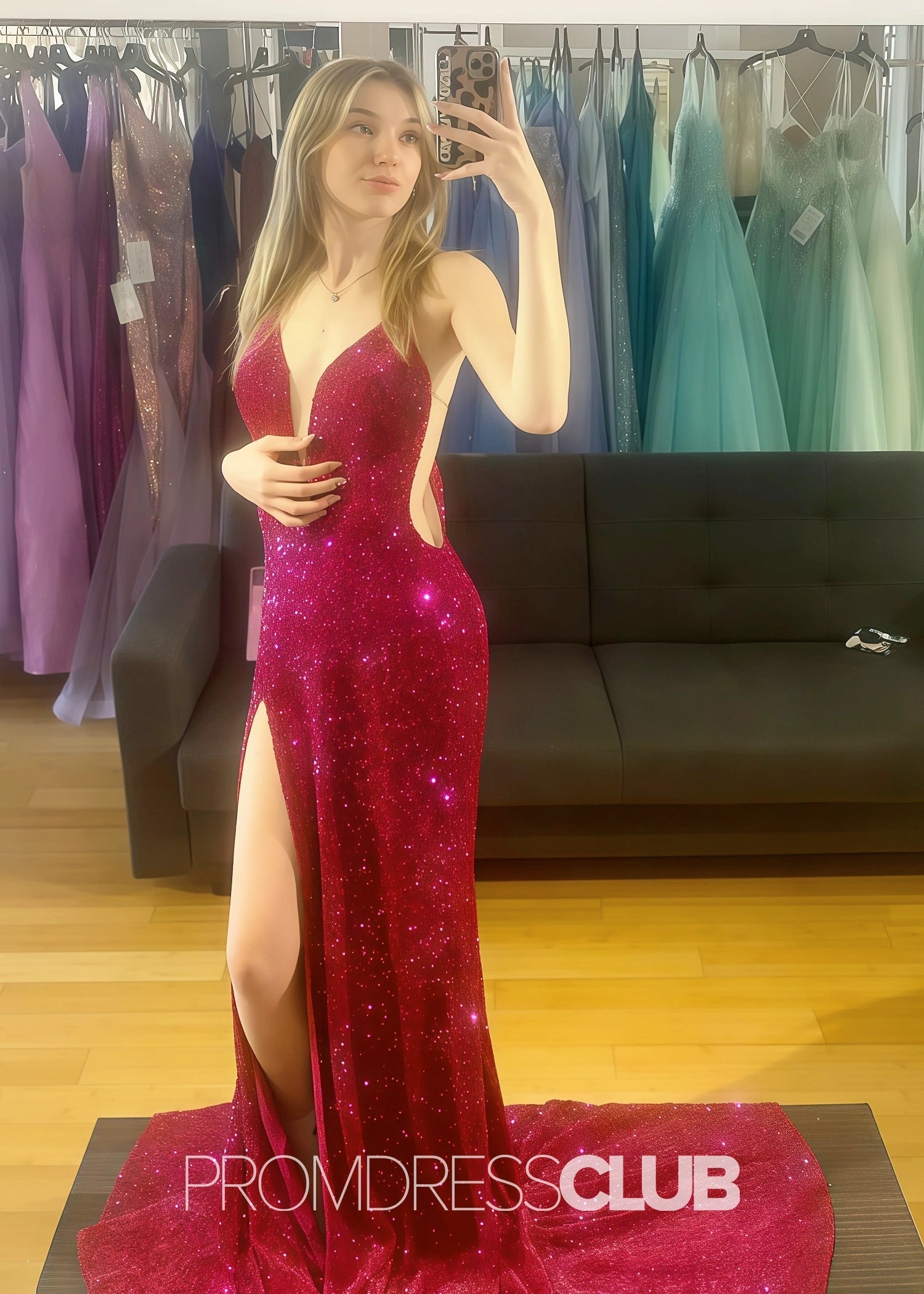 Lilith |Plue Size Royal Blue Long Prom Dresses Near Me With Sequin Strapless V Neck Mermaid Slit - Red - US0 - PromDressClub