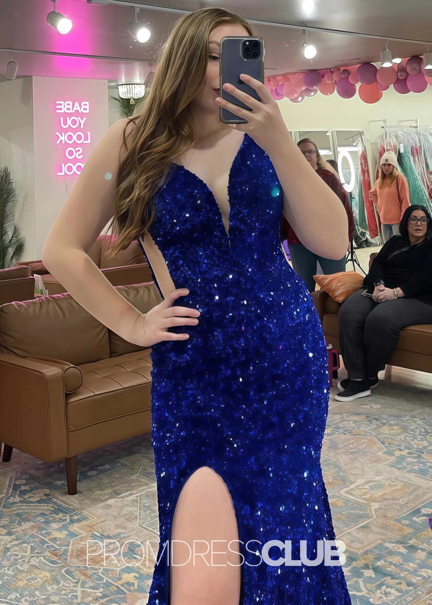 Lilith |Plue Size Royal Blue Long Prom Dresses Near Me With Sequin Strapless V Neck Mermaid Slit - Royal Blue - US0 - PromDressClub