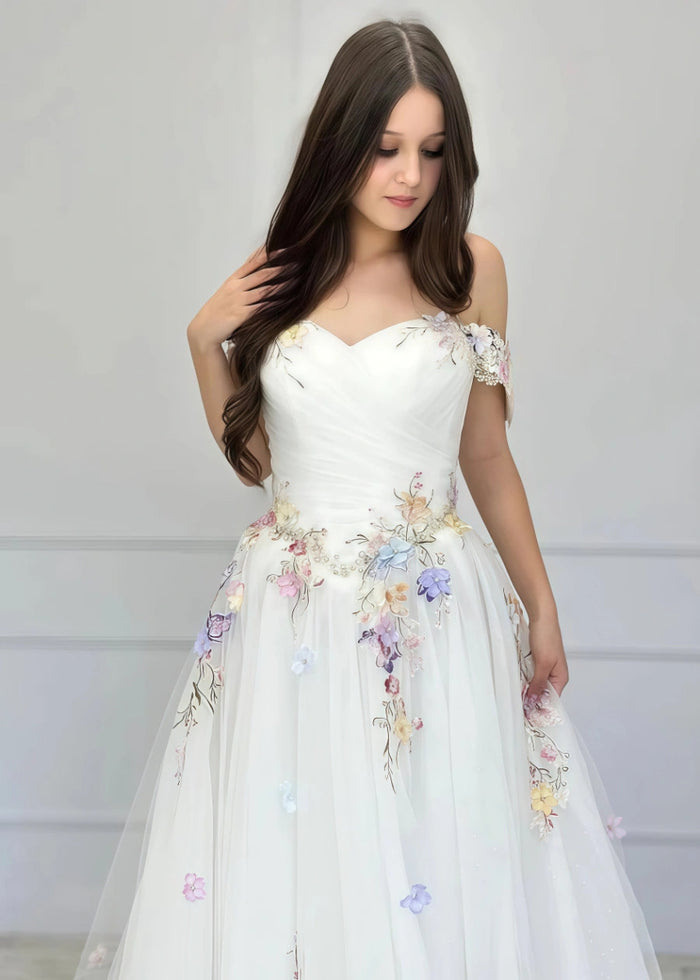 Linda | Discover the Ultimate Flower Wedding Dress for Your Dream Big Day - White Floral - PromDressClub