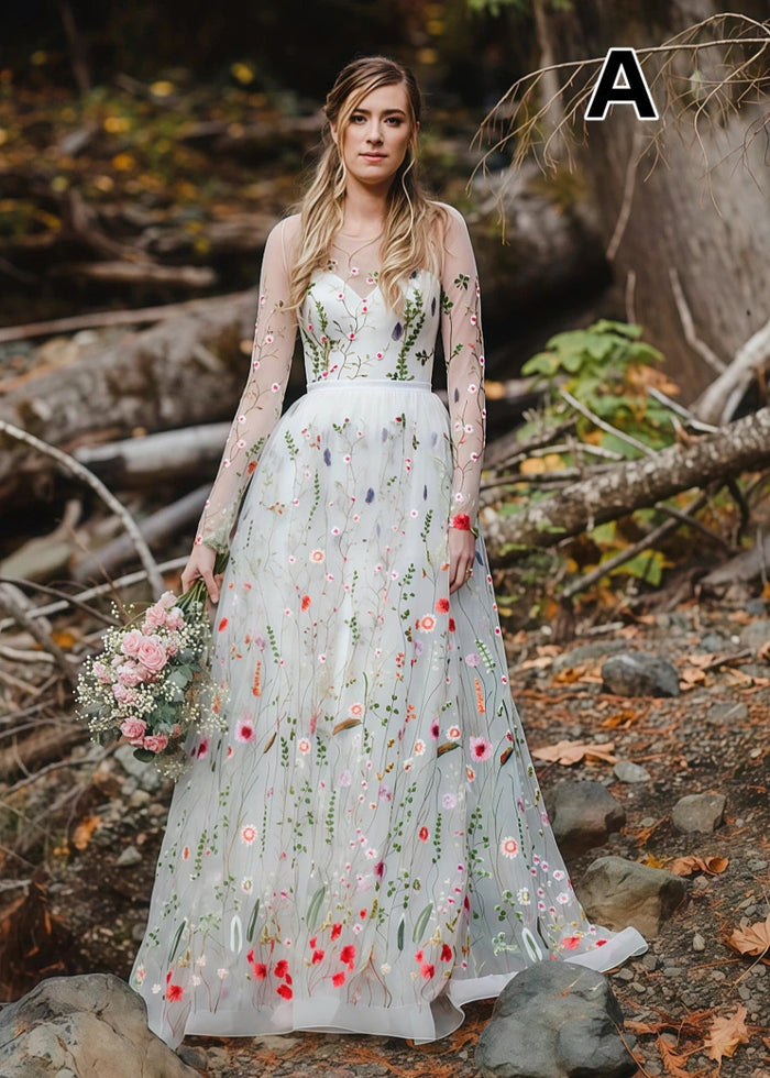 Livia | Discover Timeless Floral Modest Wedding Dresses With Luxe Sleeves Under 1000 - Ivory Floral - PromDressClub