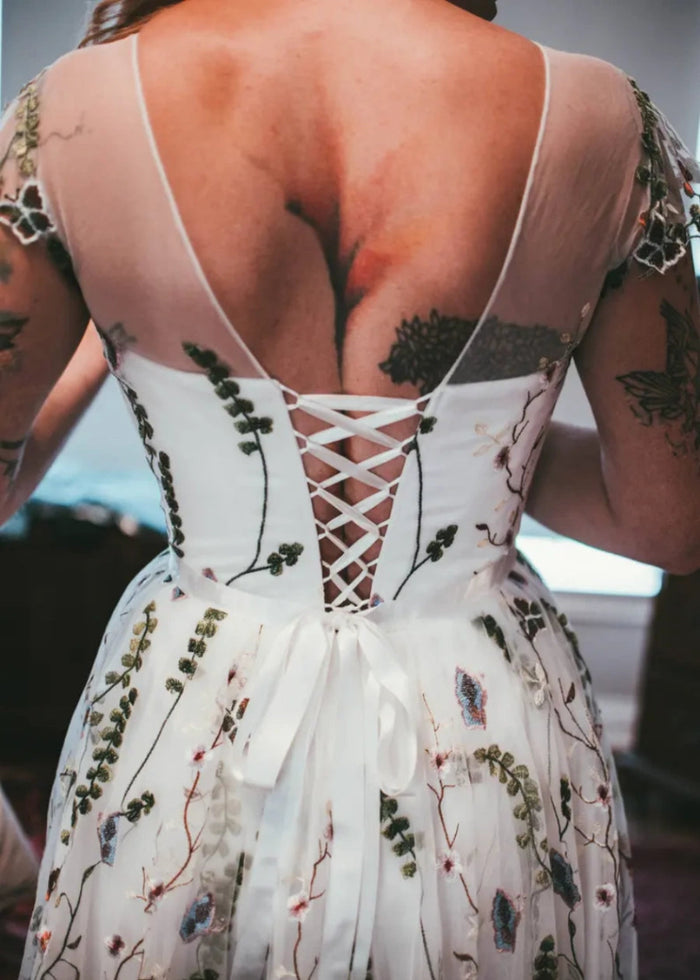 Livia | Discover Timeless Floral Modest Wedding Dresses With Luxe Sleeves Under 1000 - Ivory Floral - PromDressClub