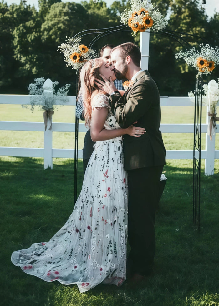 Livia | Discover Timeless Floral Modest Wedding Dresses With Luxe Sleeves Under 1000 - Ivory Floral - PromDressClub