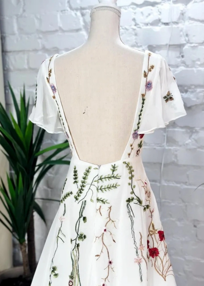 Lola | Stunning Floral Wedding Dresses with Sleeves - Ivory Floral - PromDressClub