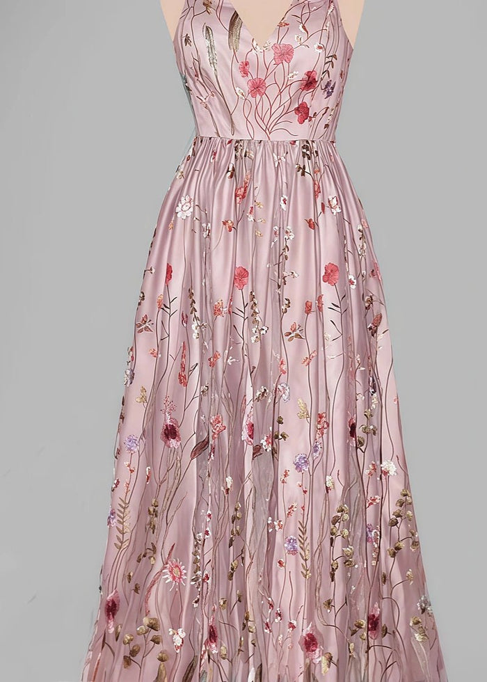 Lorraine | Find Your Dream Floral A - Line Pink Wedding Dress Now - Pink Floral - PromDressClub