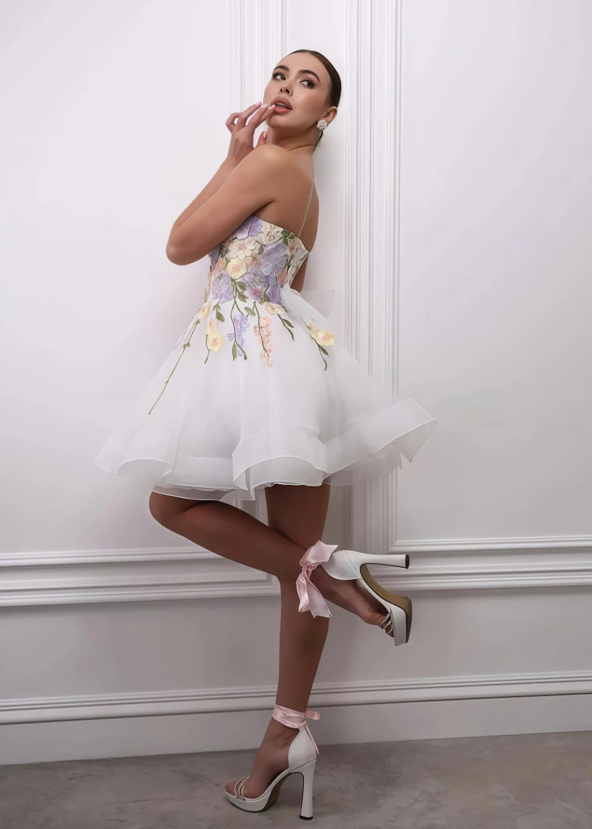 Louise | Say Yes to Freedom! Lightweight Short Wedding Dress - White Floral - PromDressClub