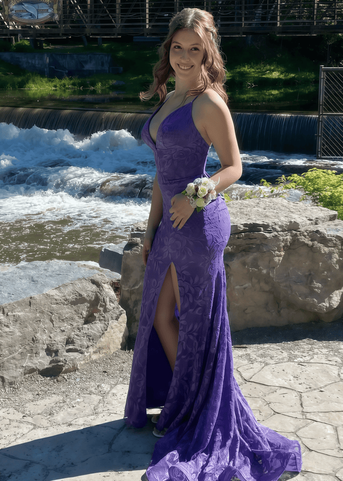 Lydia | Mermaid Appliques Lace Purple Long Prom Dress - Price #price_variant_lowest# - Purple - PromDressClub