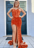 Lydia |Plus Size Orange Long Prom Dresses Near Me With Sheath Sweetheart Sequins Slit - Orange - US0 - PromDressClub