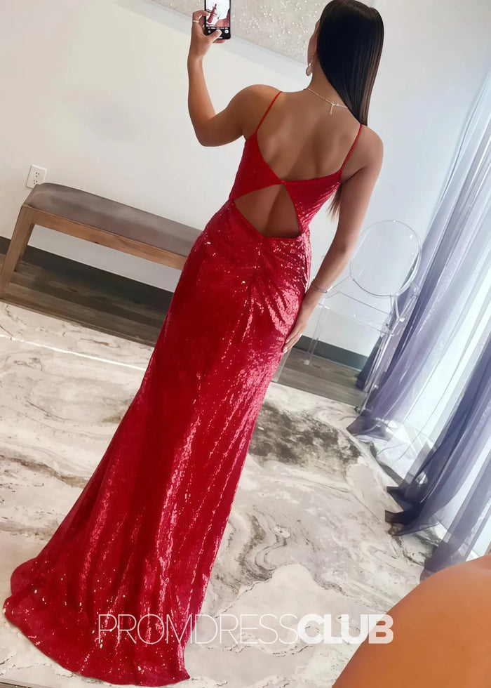 Lynn |Long Red Prom Dresses Near Me With Sequin Plunge V Backless Mermaid Slit - Price #price_variant_lowest# - Red - PromDressClub