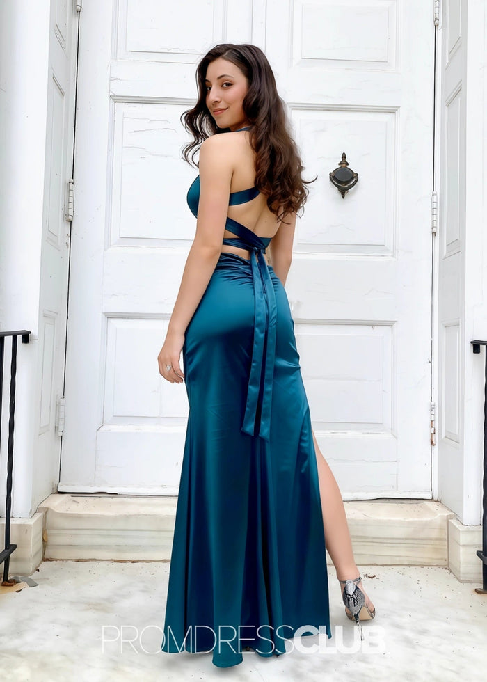 Mag | Mermaid Emerald Green Satin Long Formal Dress Near Me - Price #price_variant_lowest# - Ink Blue - PromDressClub