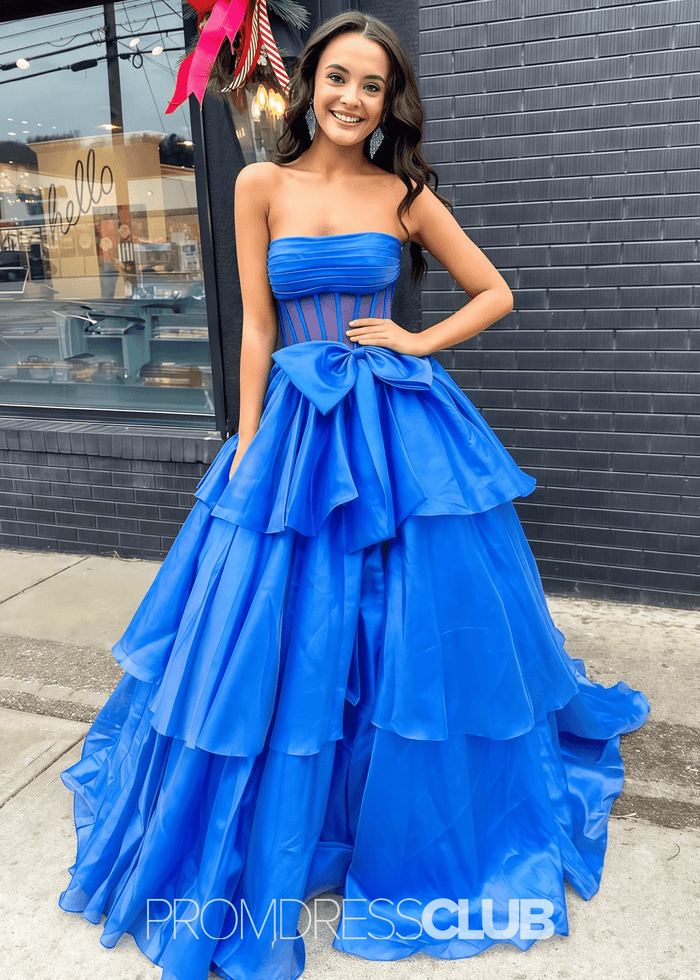 Maggie | A Line Strapless Black Long Prom Dress Near Me - Price #price_variant_lowest# - Royal Blue - PromDressClub