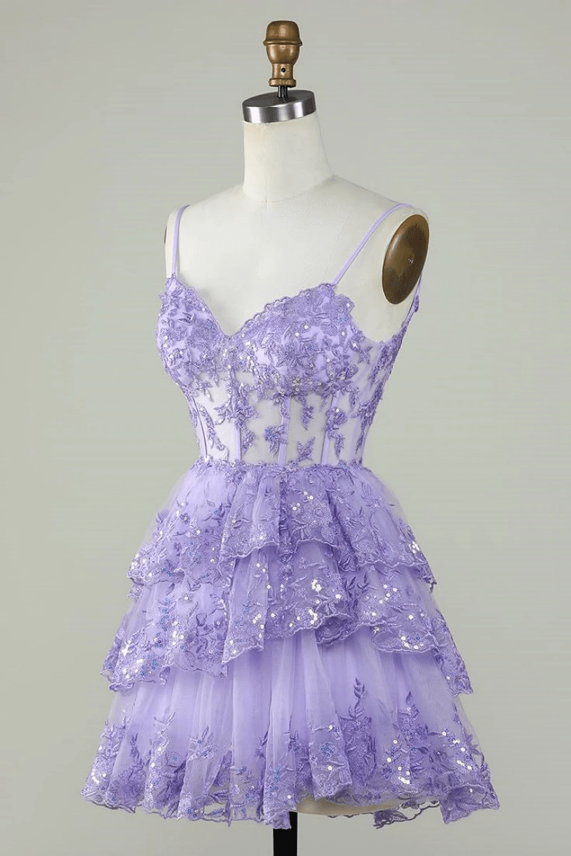 Make an Entrance Lavender Homecoming Dress with Ruffles for a Memorable Night - Lavender - PromDressClub