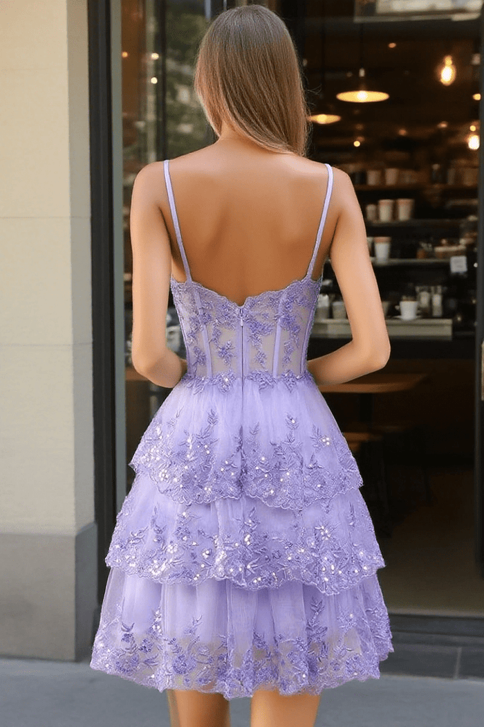 Make an Entrance Lavender Homecoming Dress with Ruffles for a Memorable Night - Lavender - PromDressClub