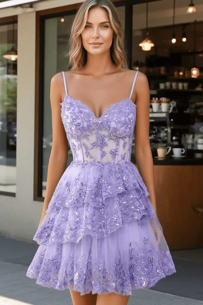 Make an Entrance Lavender Homecoming Dress with Ruffles for a Memorable Night - Lavender - PromDressClub