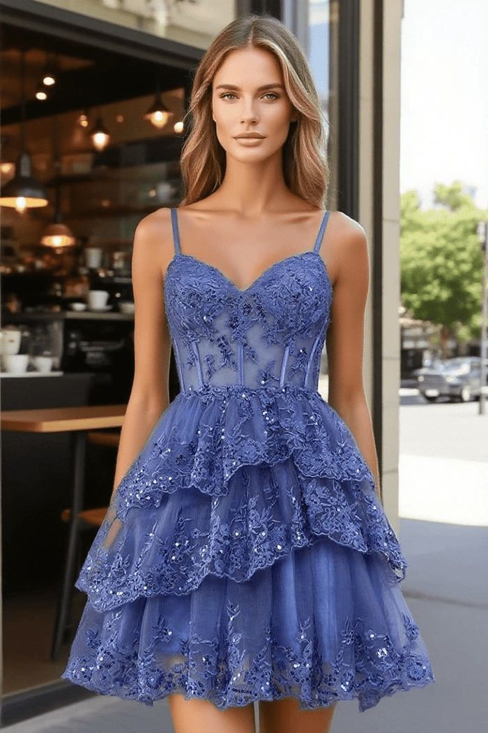 Make an Entrance Lavender Homecoming Dress with Ruffles for a Memorable Night - Navy Blue - PromDressClub