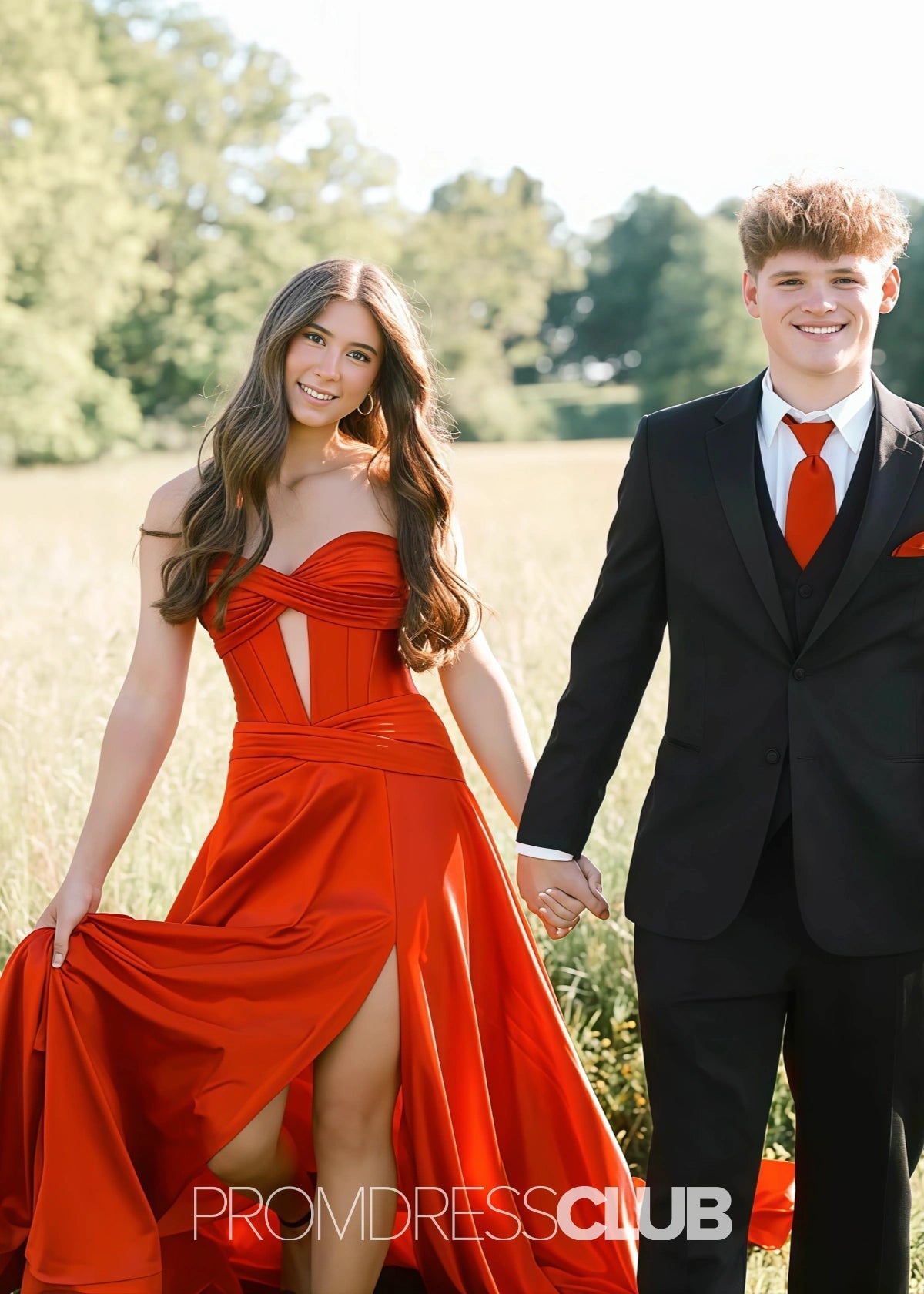 Marian | A Line Dark Red Long Prom Dress Near Me - Orange - PROMDRESS Club