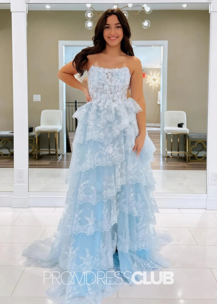 Marian |Red Long Prom Dresses Near Me With A Line Strapless Ruffle Sequin Lace - Price #price_variant_lowest# - Sky Blue - PromDressClub