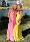 Martina | A Line Keyhole Yellow Long Prom Dress Stores Near Me - Light Pink - PROMDRESS Club