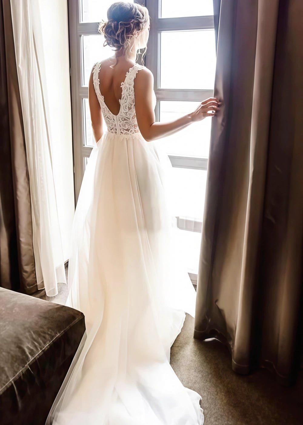 Maureen | Stunning Lace and Chiffon Bridal Gown - Perfect for Your Dream Wedding - Ivory - PromDressClub