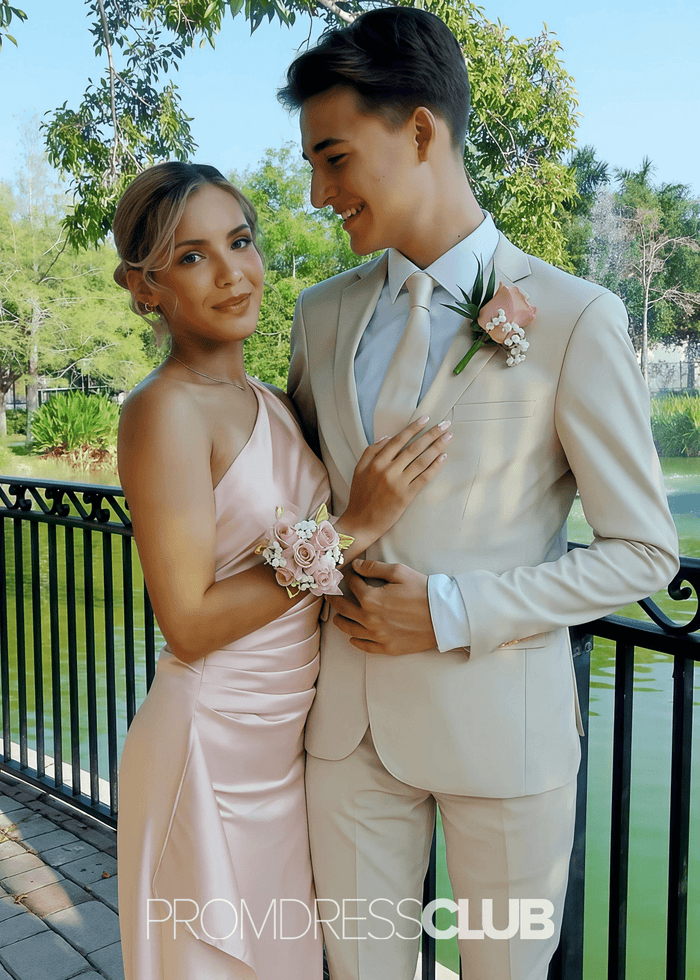 Melissa | Mermaid Ruched Light Pink Satin Long Formal Dress Near Me - Price #price_variant_lowest# - Light Pink - PromDressClub