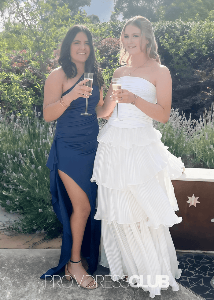 Melissa | Mermaid Ruched Light Pink Satin Long Formal Dress Near Me - Price #price_variant_lowest# - Navy Blue - PromDressClub