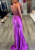 Mermaid V - Neck Purple Lace Long Prom Dress with Up Back - Purple - US0 - PromDressClub