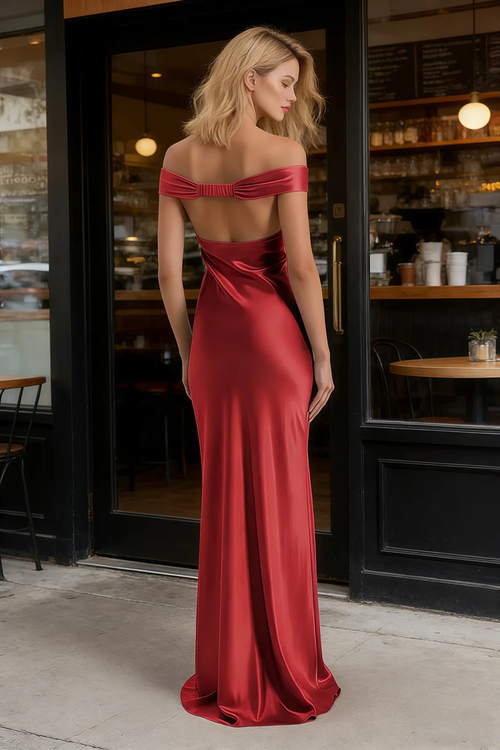 Michelle | Mermaid Aqua Satin Long Formal Dress Stores Near Me - Burgundy - PromDressClub