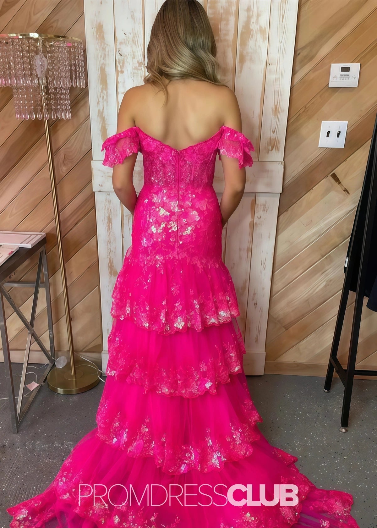Mildred | A Line Tiered Sequin Red Long Prom Dress Stores Near Me - Price #price_variant_lowest# - Hot Pink - PromDressClub