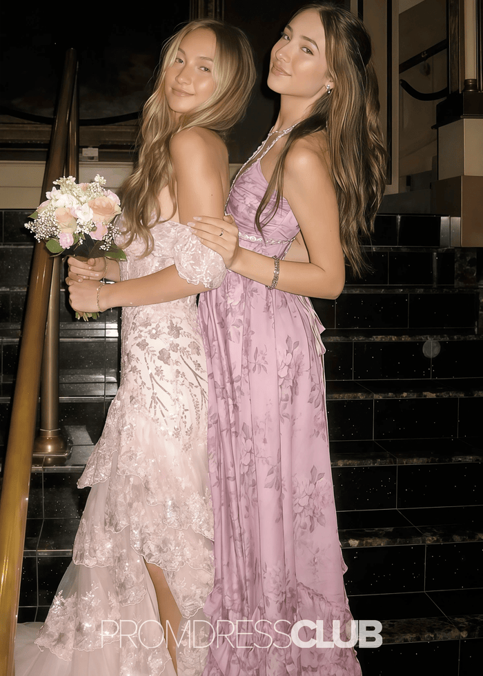 Mildred | A Line Tiered Sequin Red Long Prom Dress Stores Near Me - Price #price_variant_lowest# - Light Pink - PromDressClub