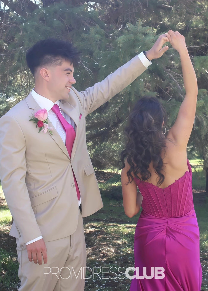 Miranda | A Line Lace Appliques Hot Pink Maxi Prom Dress Stores Near Me - Price #price_variant_lowest# - Hot Pink - PromDressClub