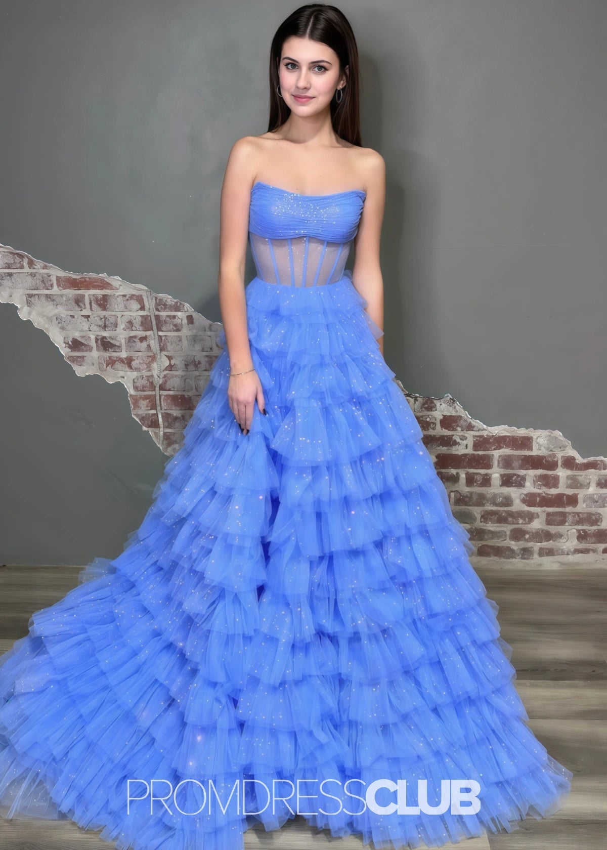 Miriam | Sparkle A Line Tiered Tulle Hot Pink Formal Dress Stores Near Me - Blue - PROMDRESS Club