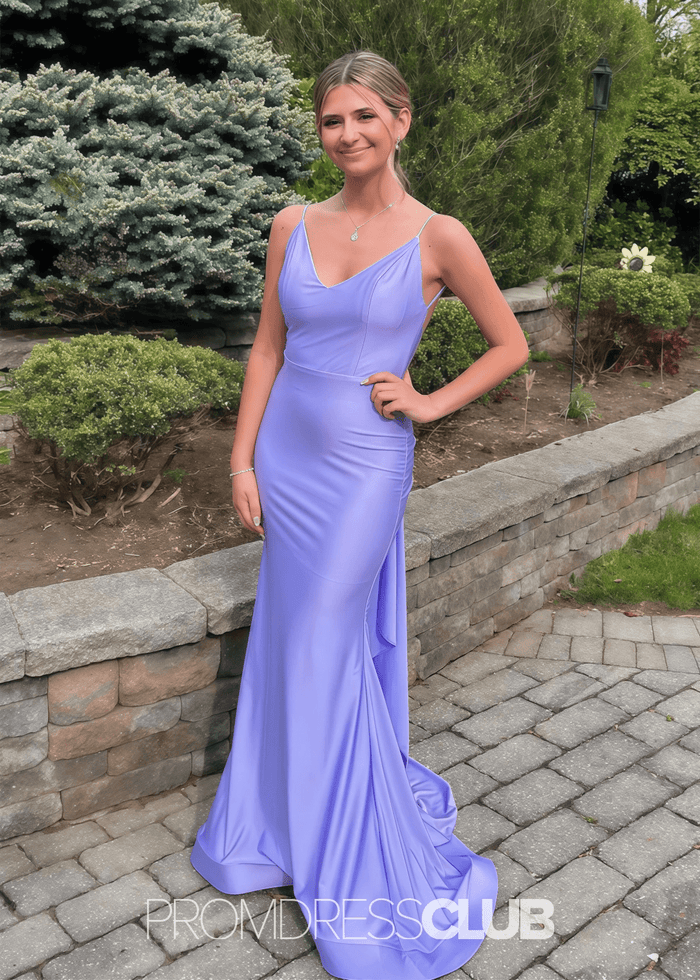 Molly | Mermaid Ruched Yellow Satin Maxi Formal Dress Stores Near Me - Price #price_variant_lowest# - Lavender - PromDressClub