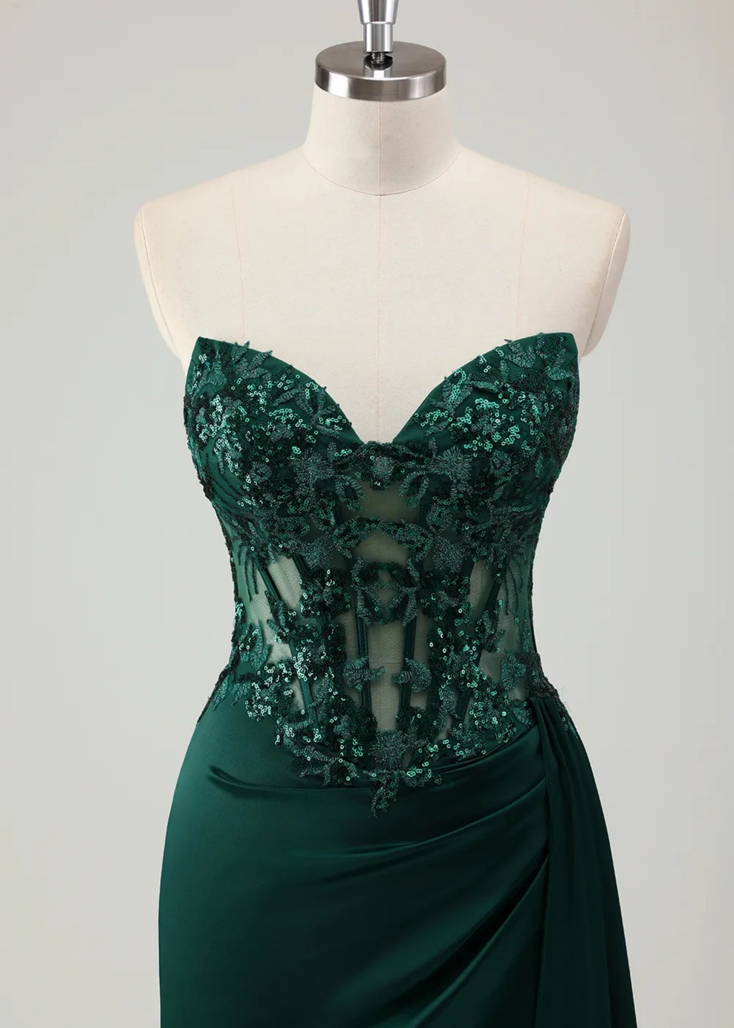 Molly | Mermaid Sweetheart Satin Corset Long Glitter Dark Green Prom Dress with Appliques - Dark Green - US0 - PromDressClub