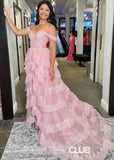 Myra | A Line Lace Appliques Light Pink Sequin Long Prom Dress - Light Pink - PROMDRESS Club